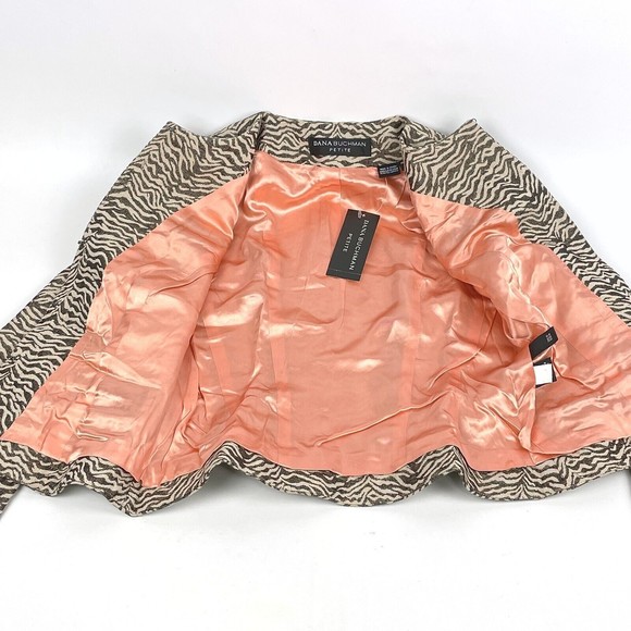 NOS Dana Buchman Petite Women's Sz 4P Chocolate Zebra Striped Collarless Jacket - Picture 13 of 16